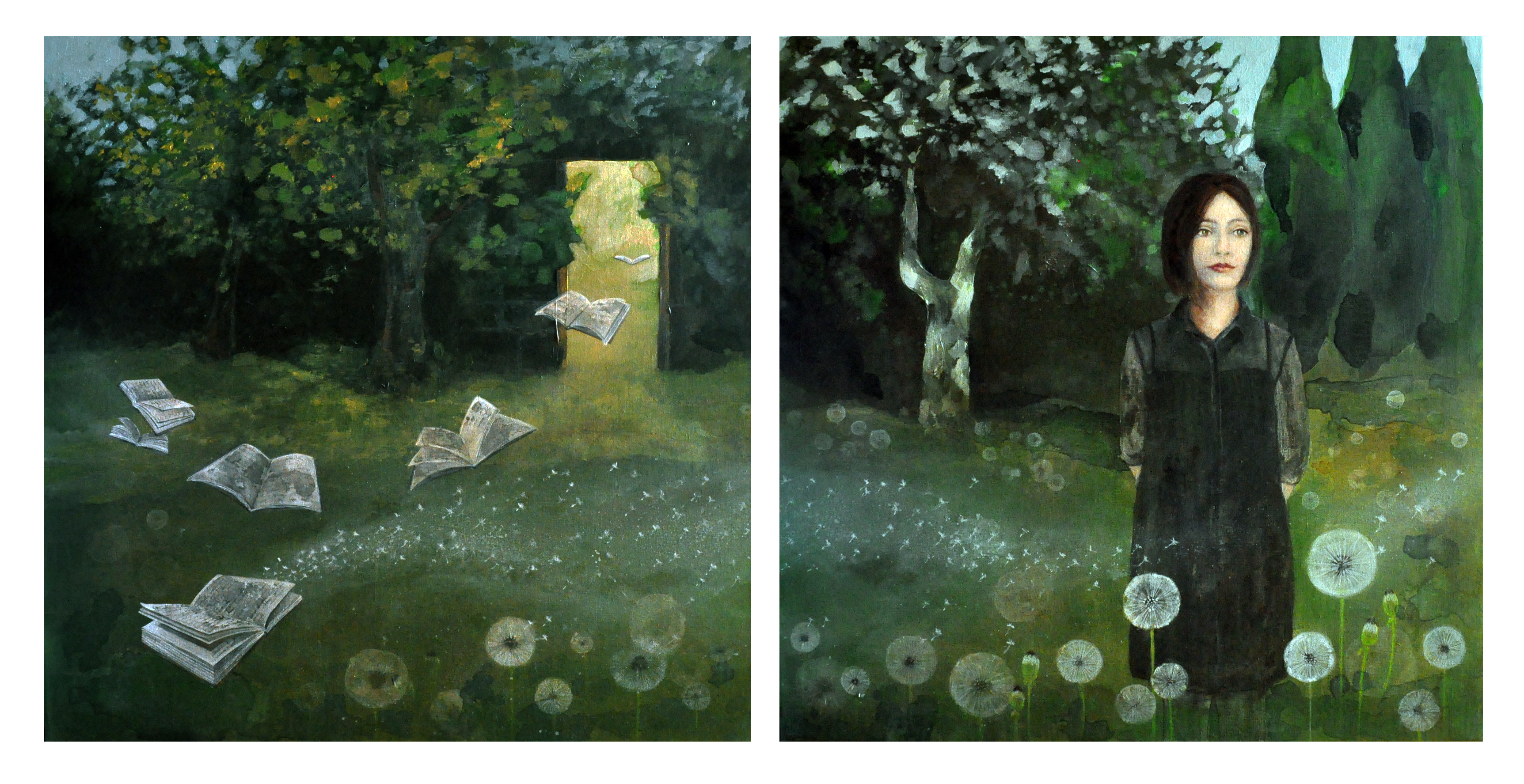 The garden of imagination, dyptyk (2x100x100 cm), akryl na płótnie, 2014